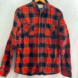 Vintage 70s Sears Roebuck & Co Dagger Collar Red Plaid Women's Flannel Shirt Med